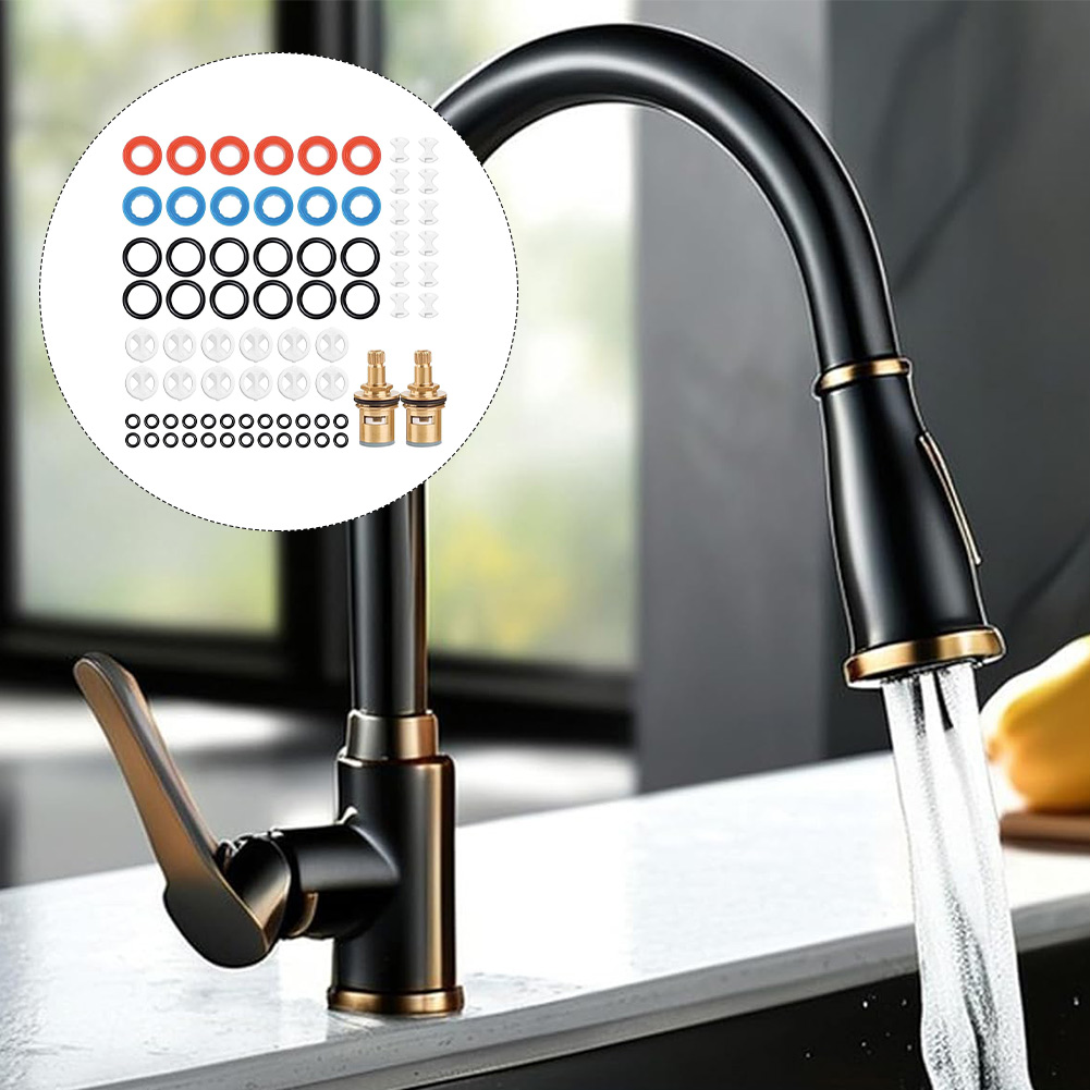 Silicone Tap Washer - 2er-Pack Messing-Armaturenkartuschen mit 72 verschiedenen Unterlegscheiben