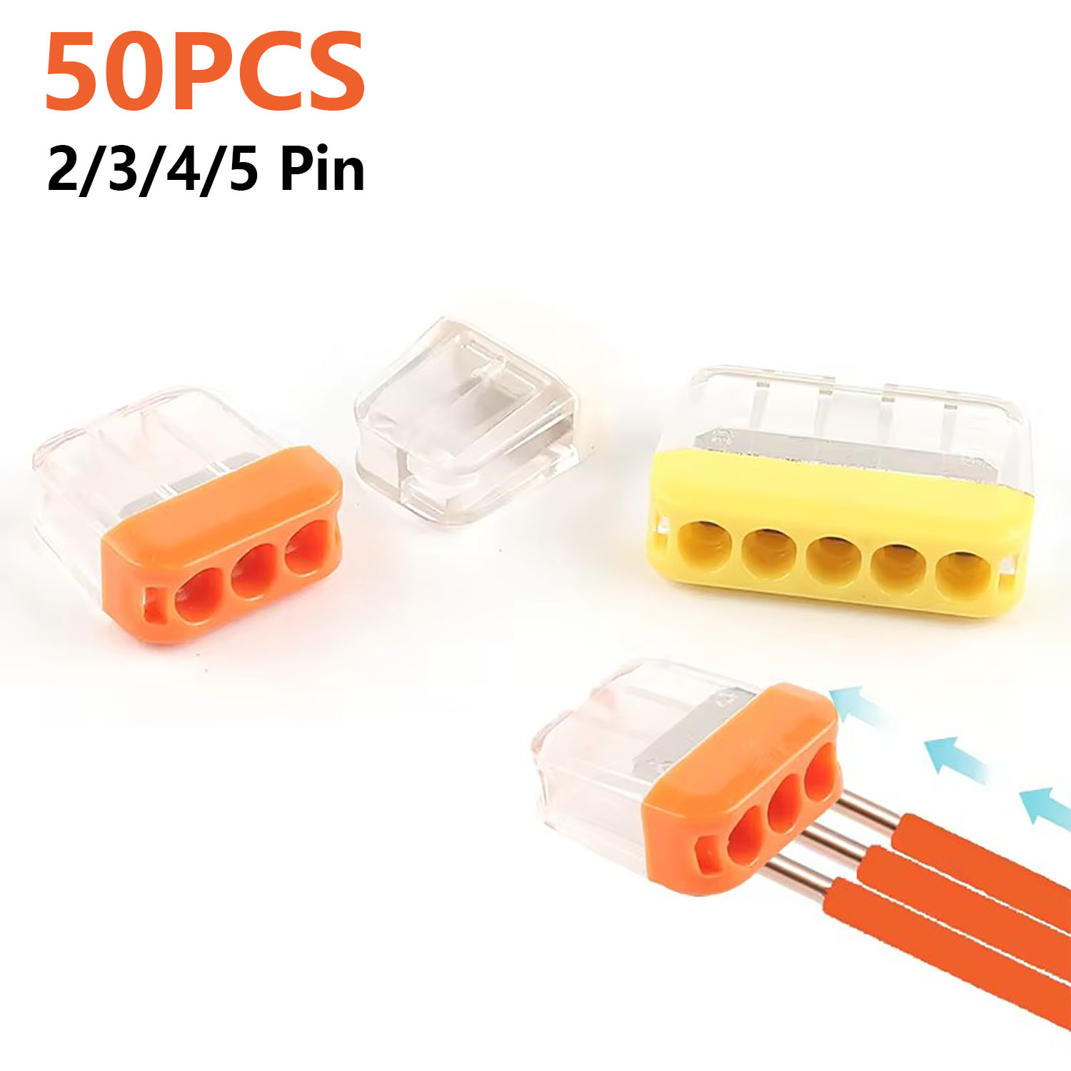 Push Fit Connector - 50 Stück 2/3/4/5-polige Schnellverbinder, Kompakte Push-in-Klemmen