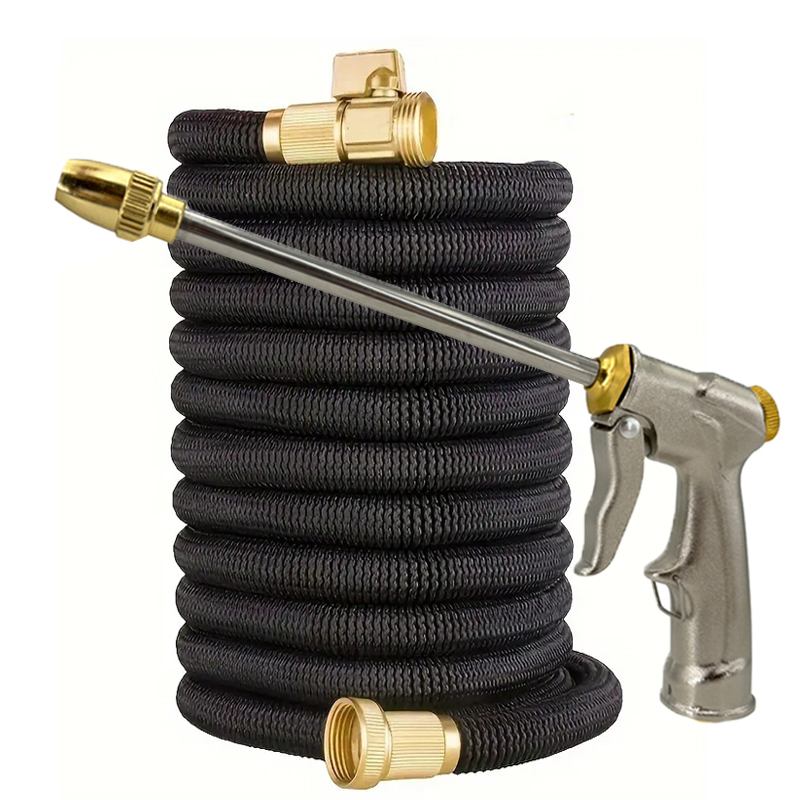 Flexible Hose Braided - Gartenwasserschlauch, ausziehbar, mit doppeltem Metallverbinder, Hochdruck-TPE-Schlauch,